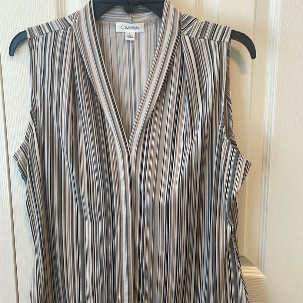 Calvin Klein Tan Stripe Sleeveless Blouse